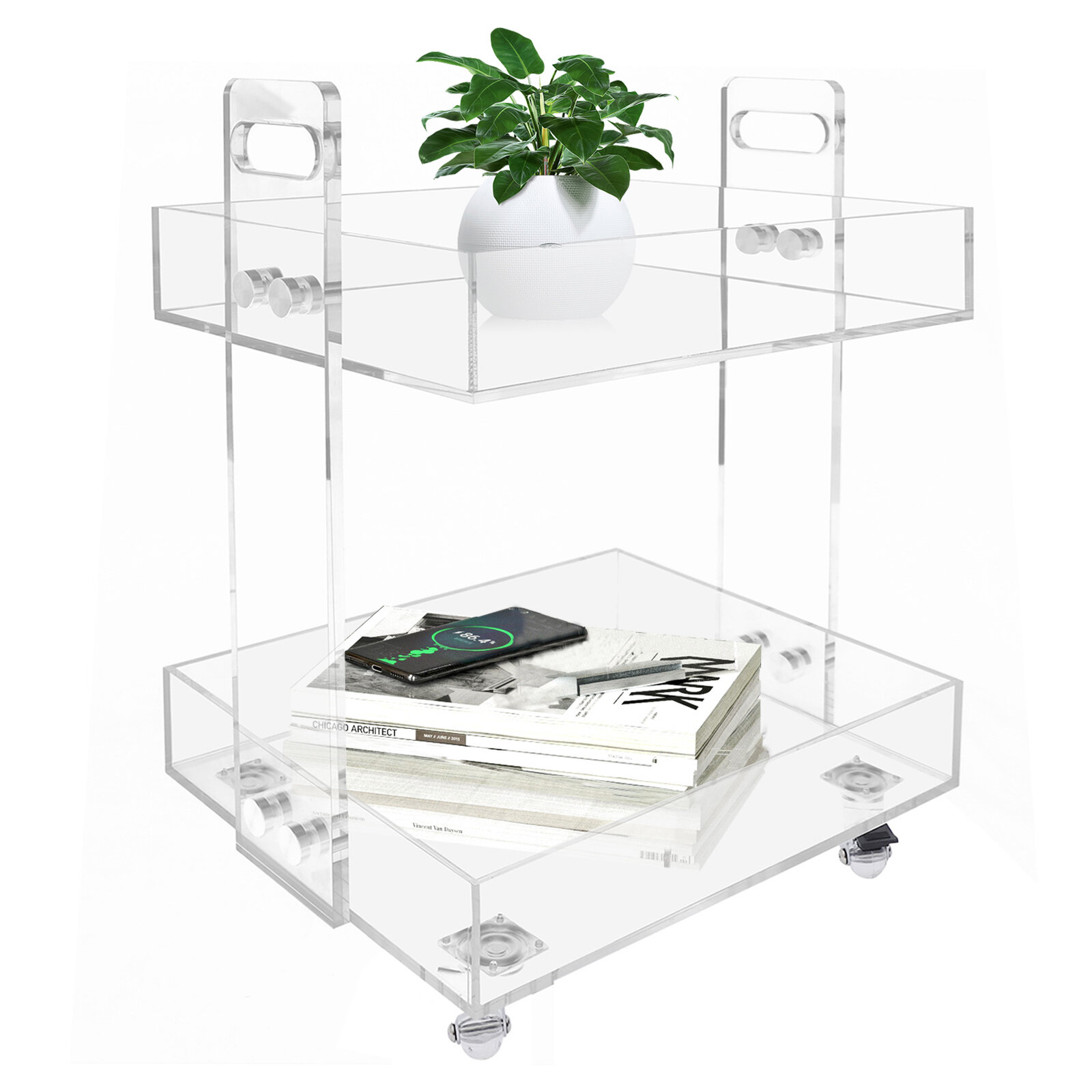 Orren Ellis Suyeko 2 Tiers Clear Acrylic Bar Cart Reviews Wayfair